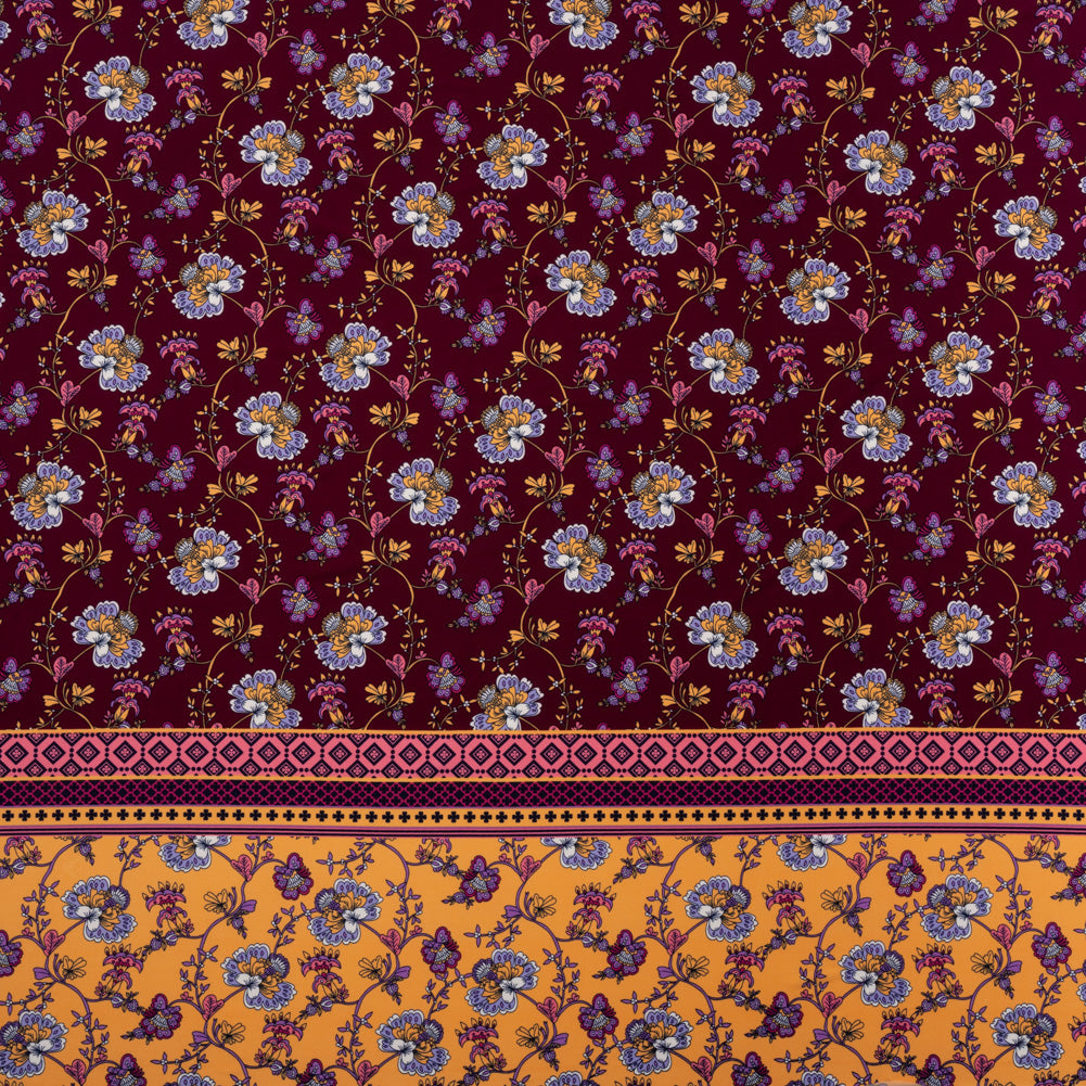 Stretch Polyester Tricot Panel - Burgundy, Creamsicle and Lilac Floral Patchwork and Decorative Stripes - Designer Deadstock - Joann Fabrics