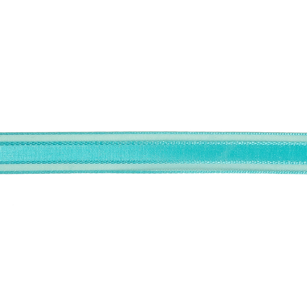 Turquoise Woven Ribbon with Sheer Organza Borders - 0.5