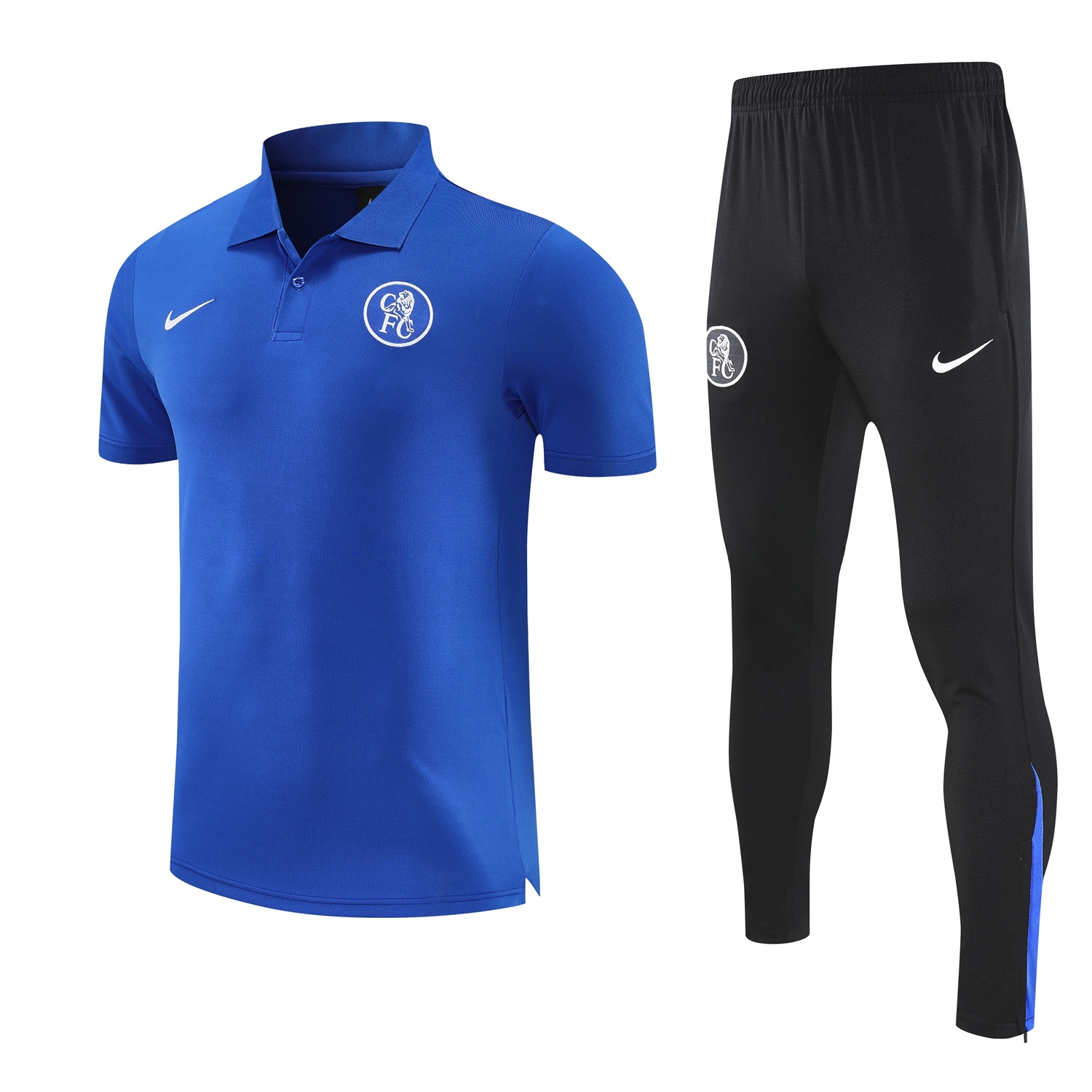 C.H.E.L.S.E.A 25-26 POLO Short-Sleeve Training Set - Blue Top and Black Pants - UnitedFutballJersey