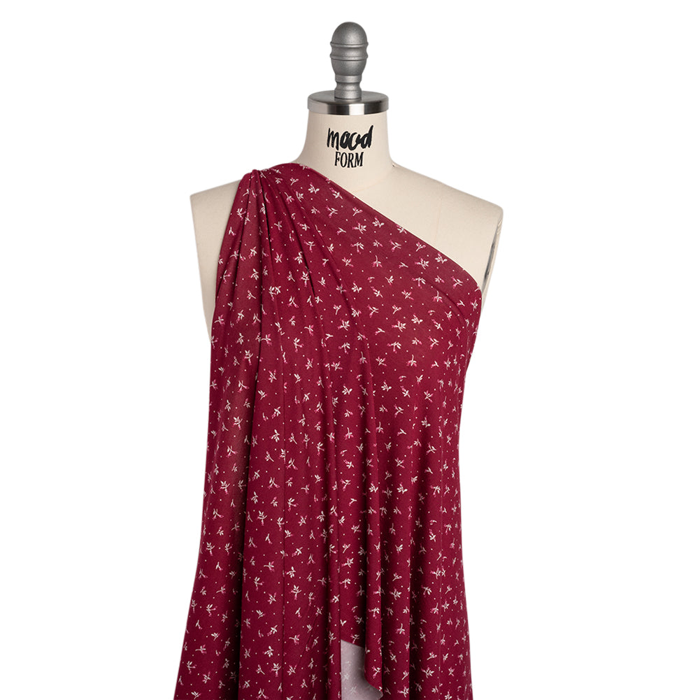 Stretch Modal Jersey Print - Cranberry, Pink and White Ditsy and Dots - Deadstock - Joann Fabrics