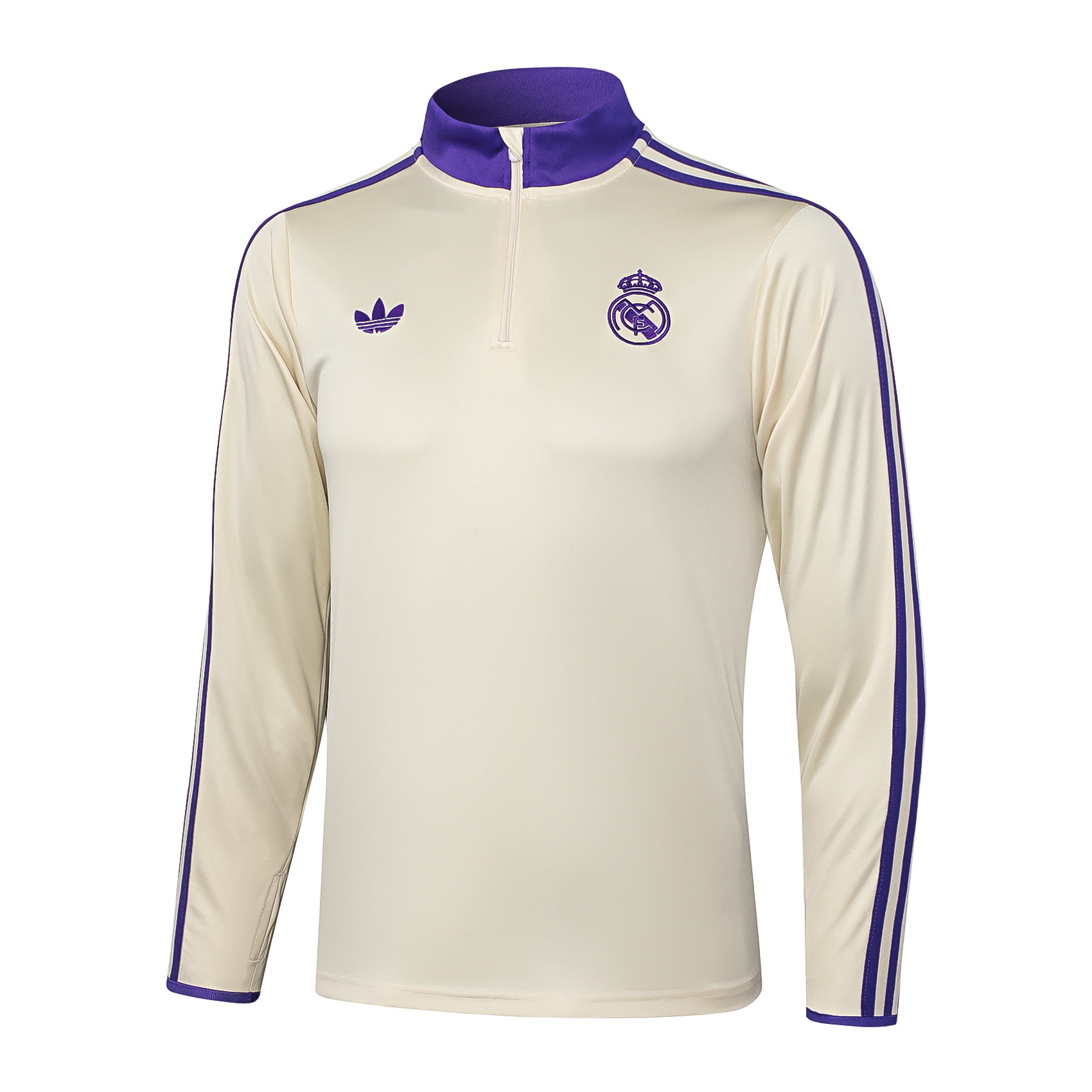 2025/2026 Real Madrid Apricot Retro Edition Half-Pull Training Suit Football Shirt 1:1 Thai Quality Set