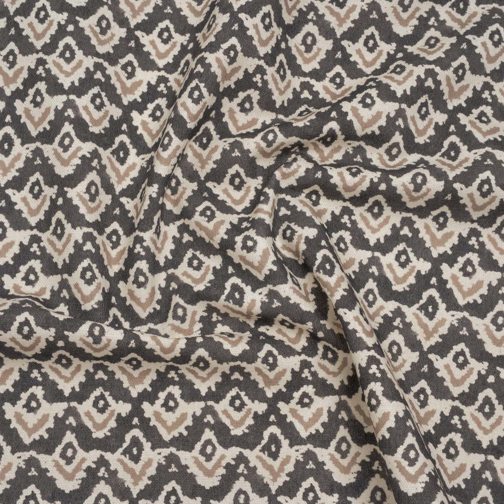 Cotton and Linen Canvas Print - Charcoal Rows of Diamonds - British Imported - Joann Fabrics