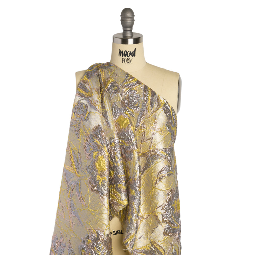 Metallic Pale Blue, Yellow and Rose Gold Radiant Roses Luxury Brocade - Joann Fabrics