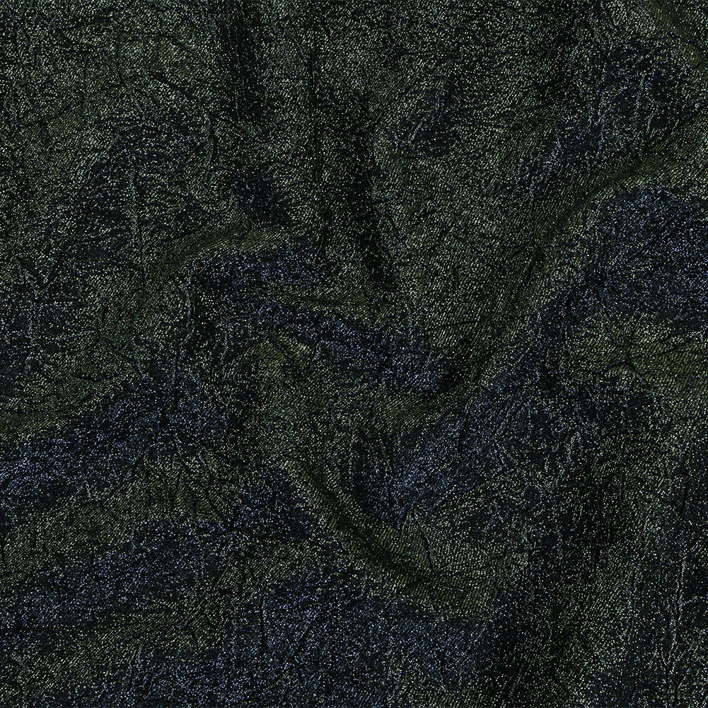 Astrolabe Metallic Evergreen and Navy Crinkled Luxury Brocade with Black Backing - Joann Fabrics