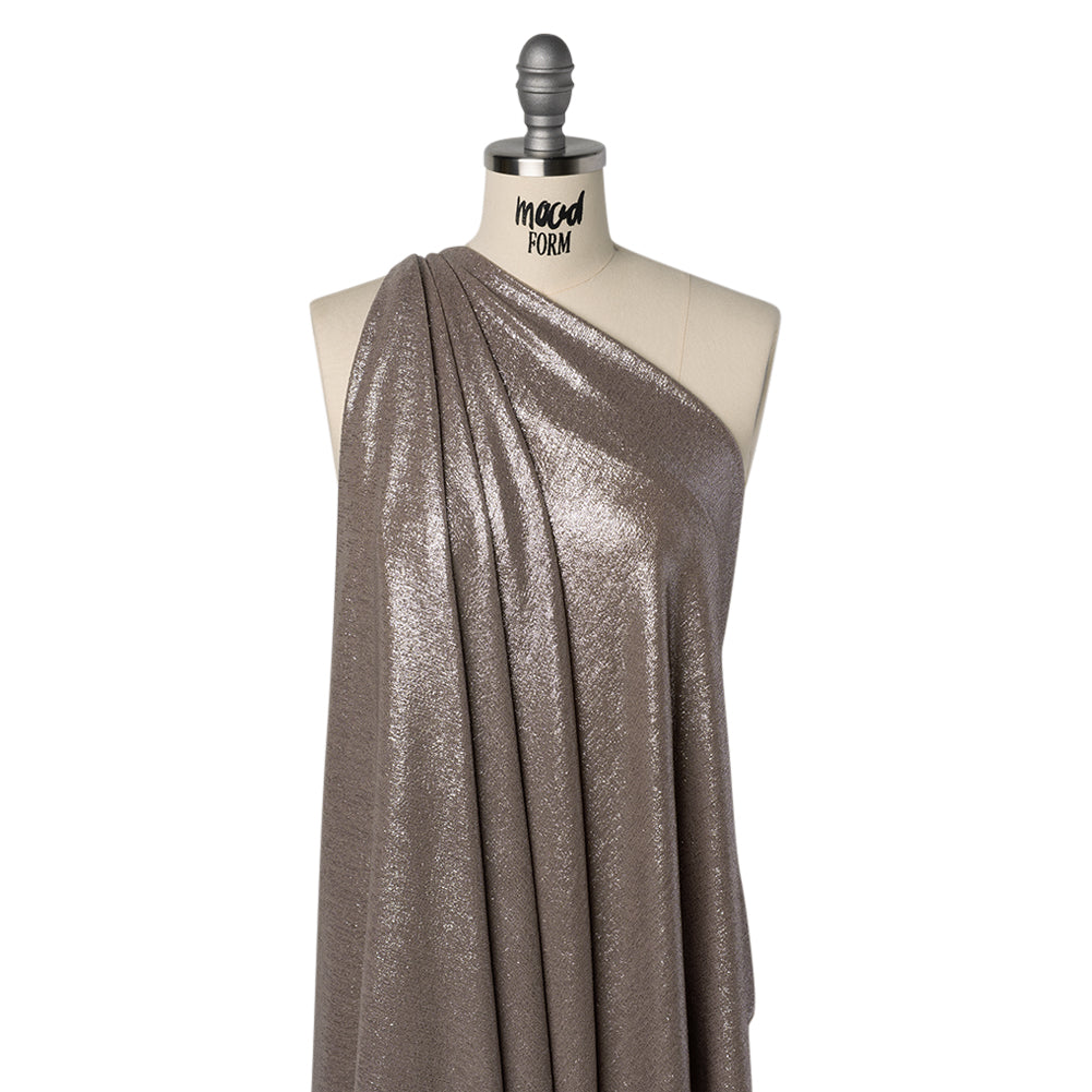 Metallic Foiled Uneven Stretch Rib Knit - Silver on Taupe - Estelle Collection - Joann Fabrics