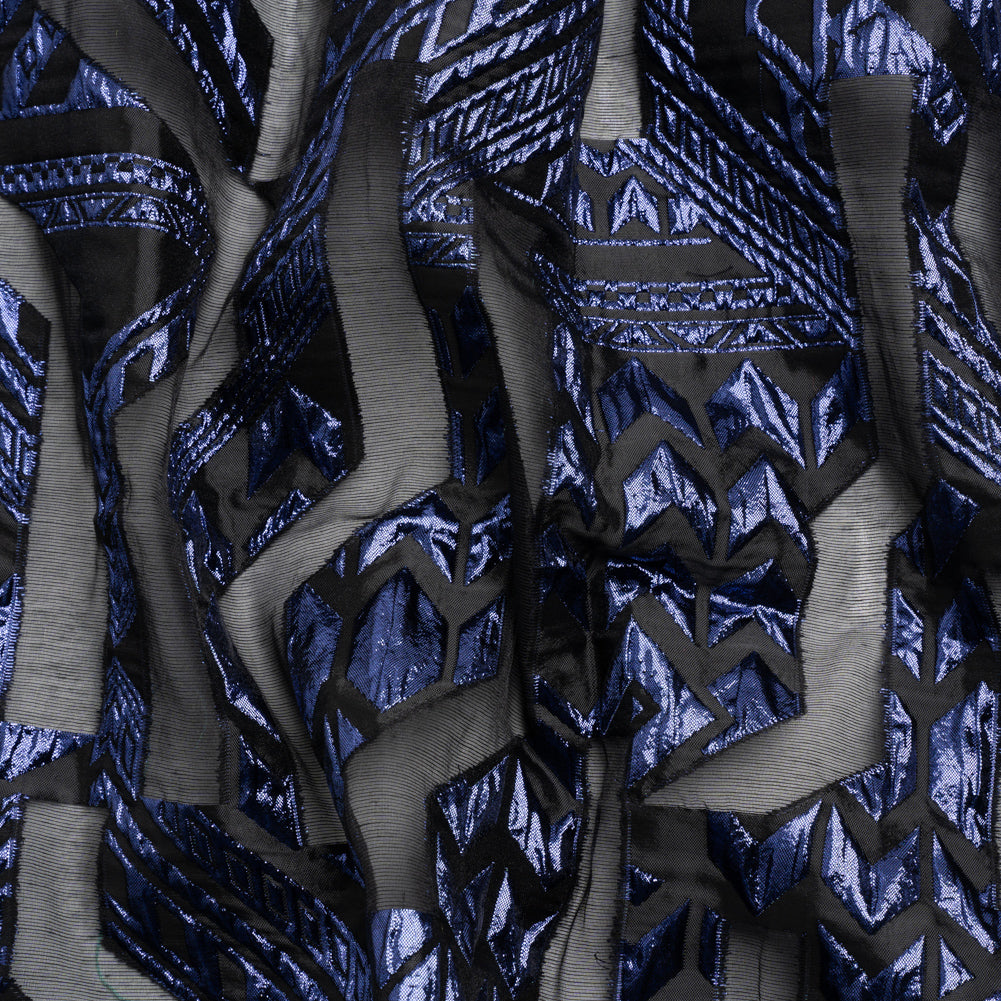 Metallic Navy and Black Geometric Pathways Luxury Burnout Brocade - Joann Fabrics