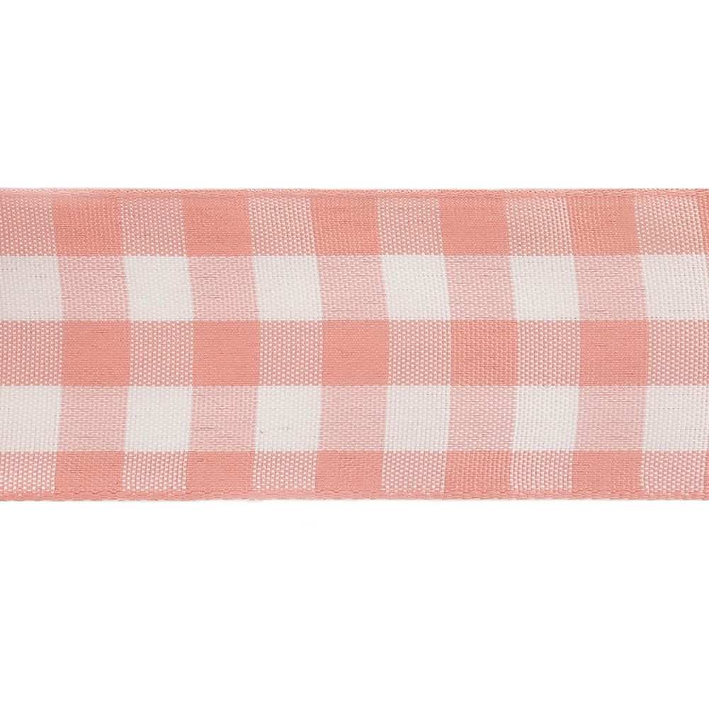 Rose and Bright White Gingham Woven Ribbon - 1.5