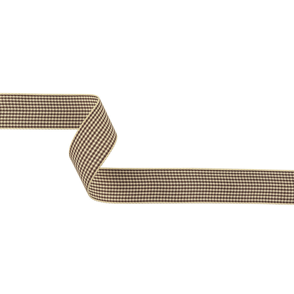 Brown and Cream Houndstooth Check Woven Ribbon - 1