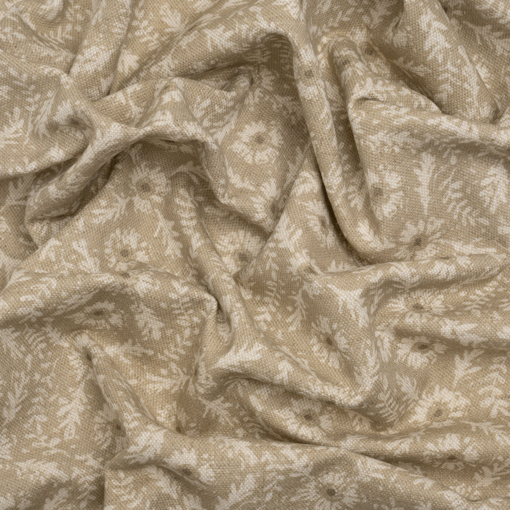 Brushed Cotton and Linen Canvas - Sand Flowers and Leaves - Flowers and Leaves British Imported - Joann Fabrics