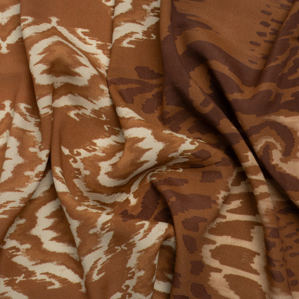 Sustainable Viscose Crepe Print - Brown and Beige Ikat Abstract - Mood Exclusive Woodgrain Test - Joann Fabrics
