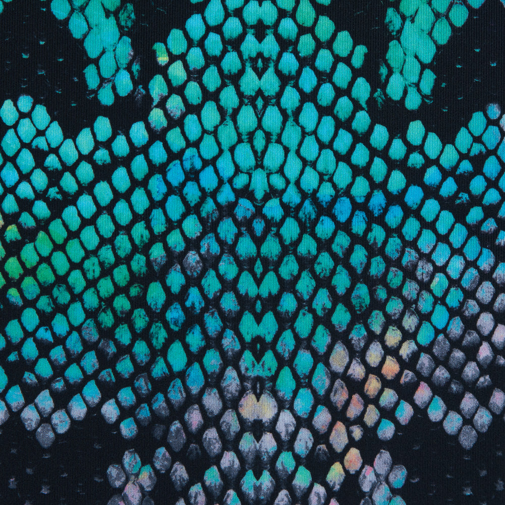 Compression Swimwear Tricot, UV Protective with Aloe Vera Microcapsules - Green and Pink Python - Caye Collection - Joann Fabrics