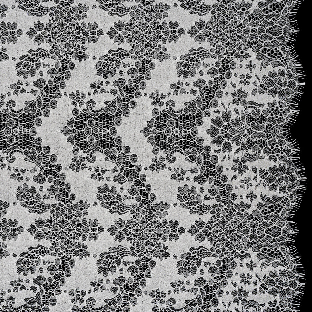 Raschel Lace Panel with Finished Edges - White PFD Ornate Leafy Chevrons - Joann Fabrics