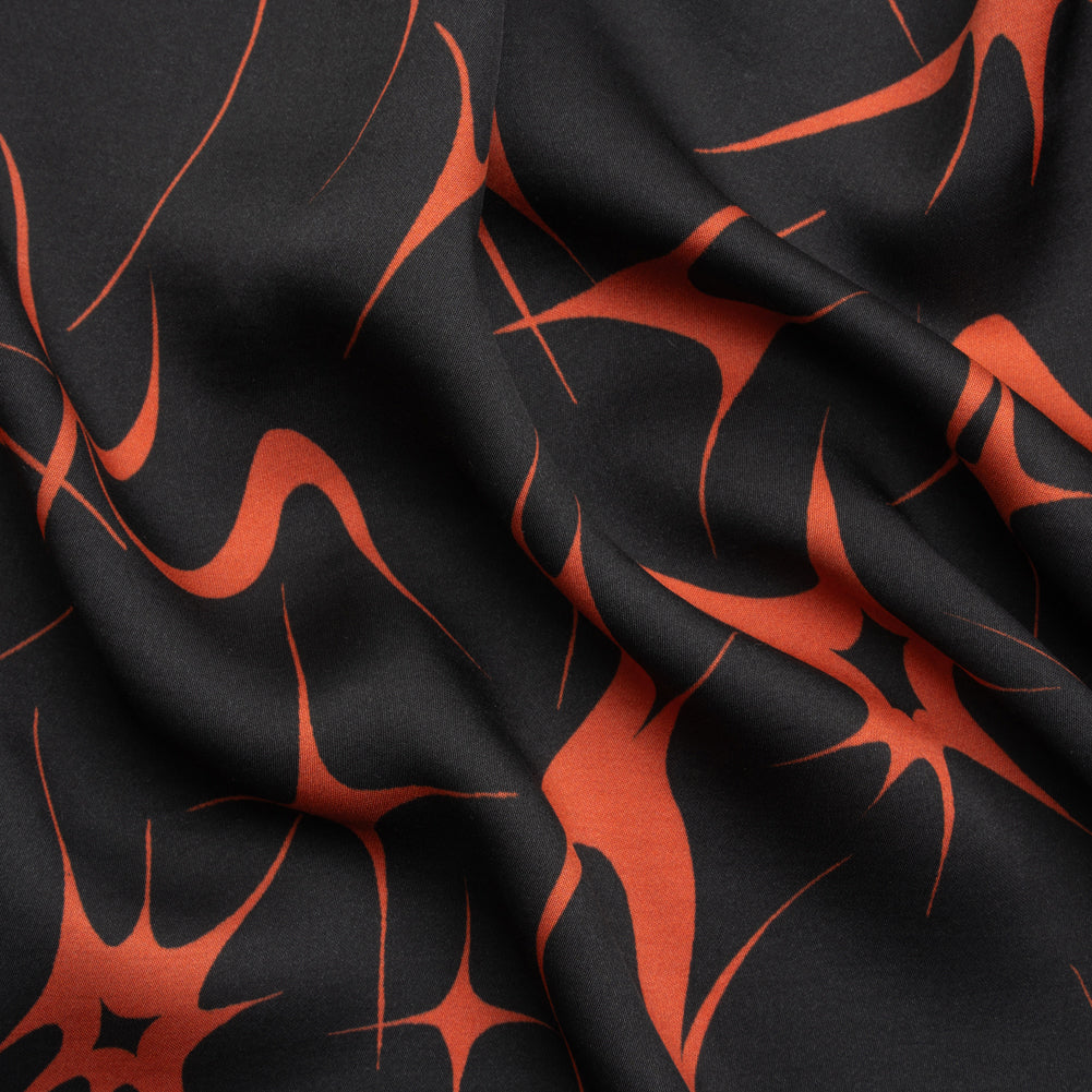 Sustainable and Recycled Viscose Satin Print - Black and Red Abstracting Stars - Mood Exclusive Speed of Light - Joann Fabrics