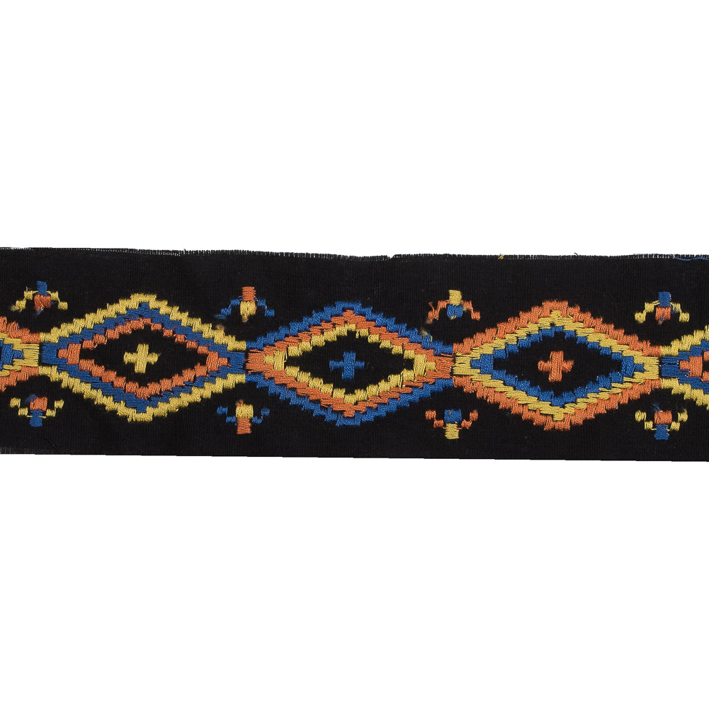 Black Woven Trim with a Multicolor Embroirdered Design - 2