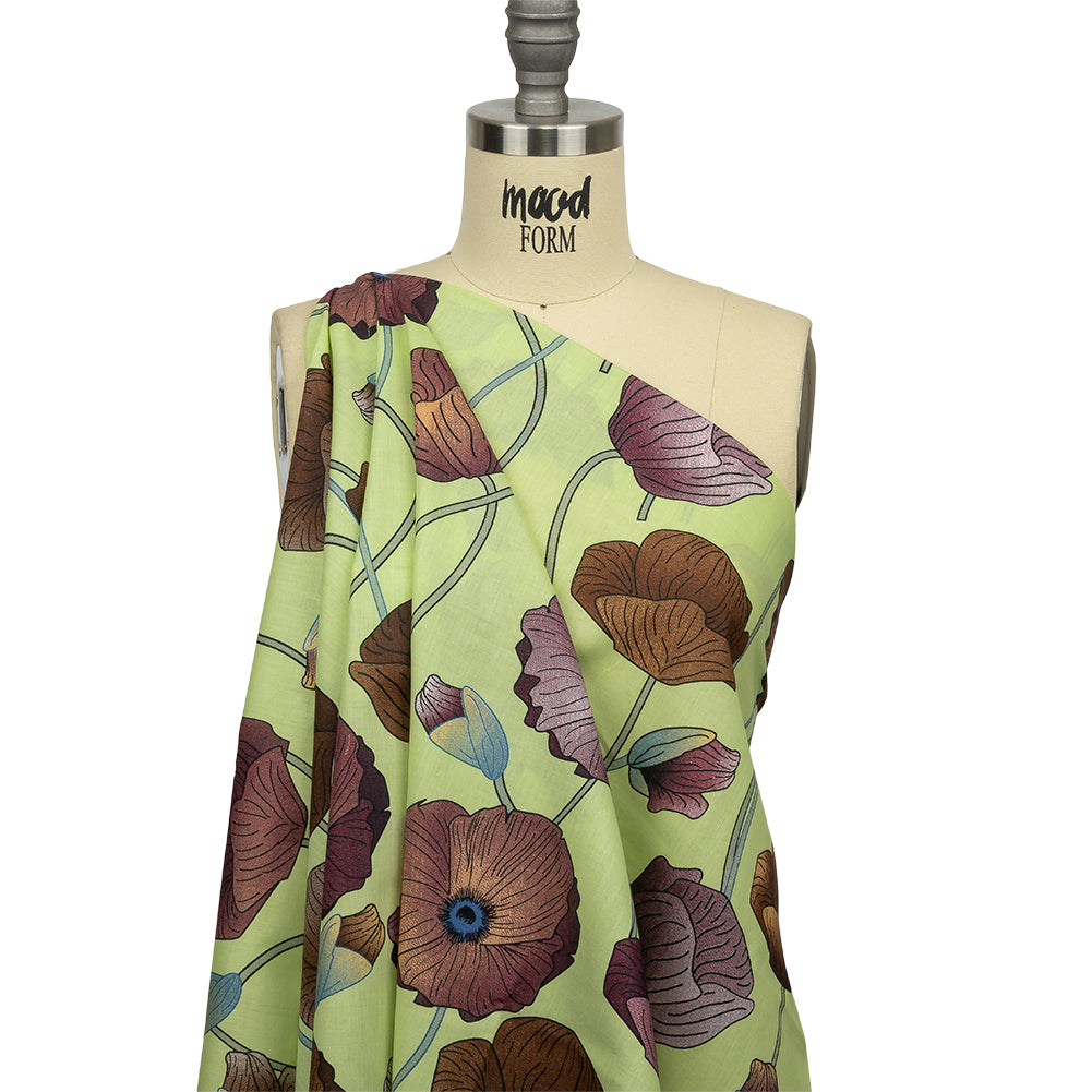 Plum, Brown and Leaf Green Big Poppies Cotton Lawn - Joann Fabrics