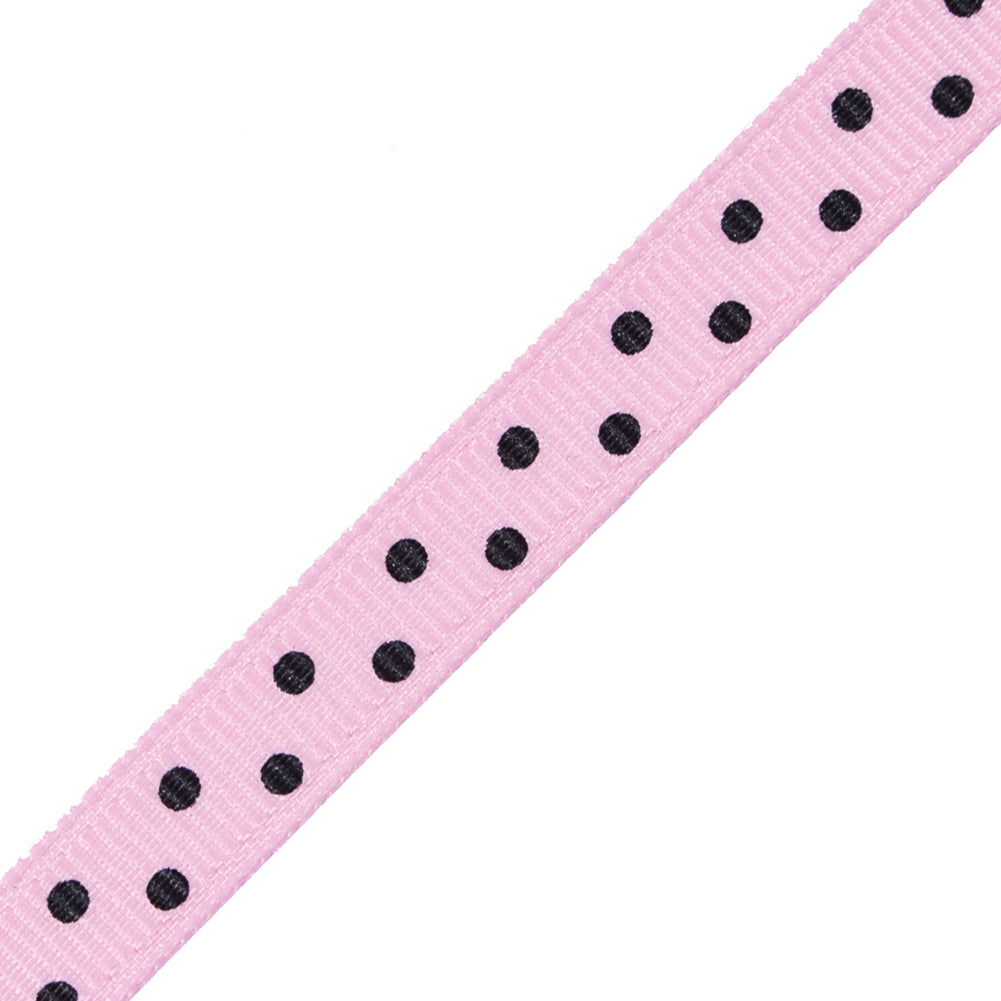 Pink Grosgrain Ribbon with Black Polka Dots - 0.375