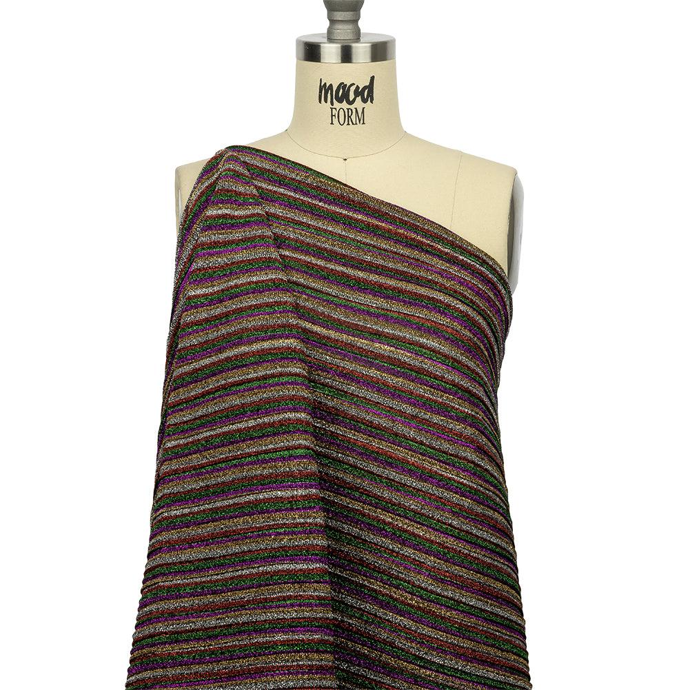 Pleated Polyester Knit - Purple, Green and Red Metallic Stripes - Joann Fabrics