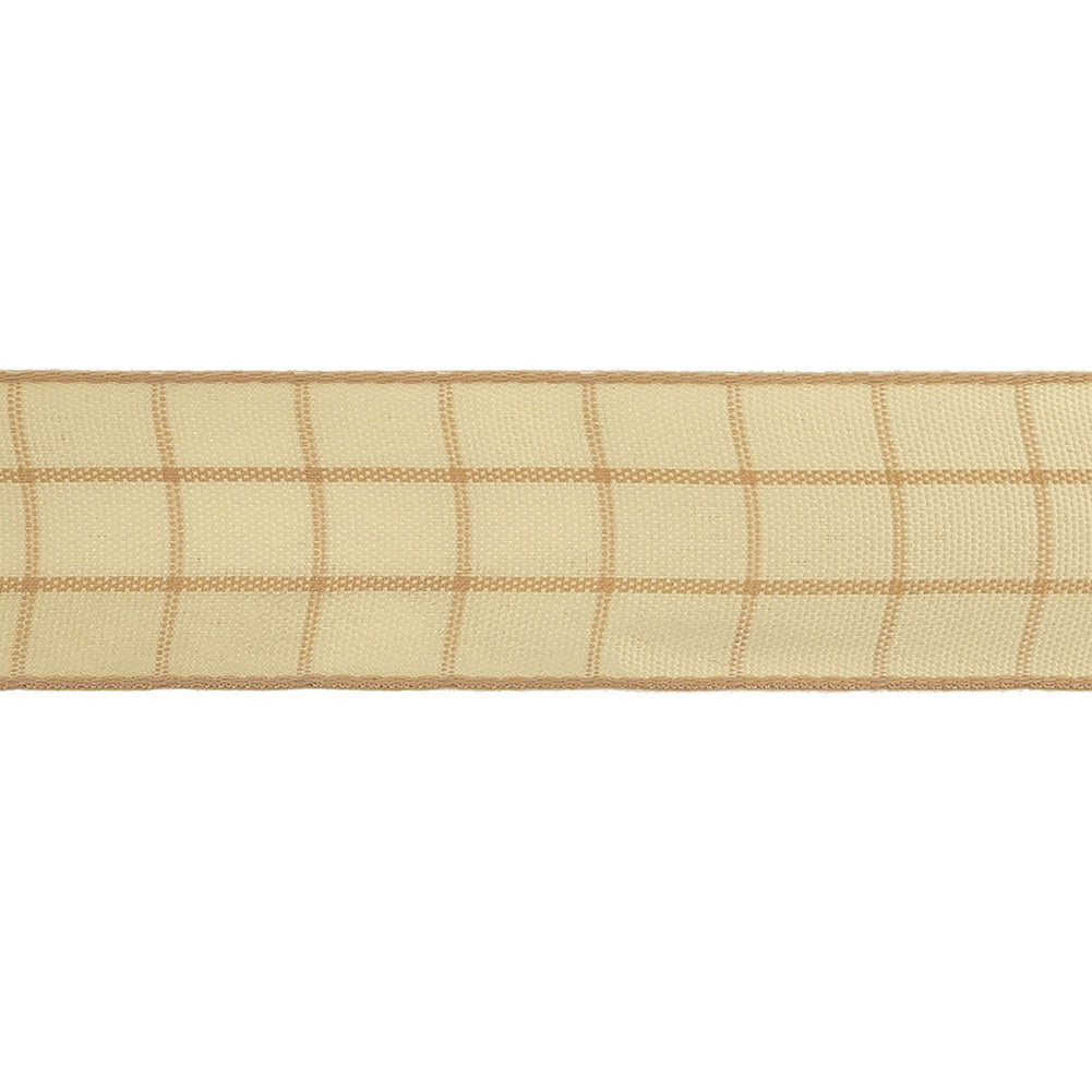 Mellow Buff and Ethereal Green Windowpane Check Woven Ribbon - 1