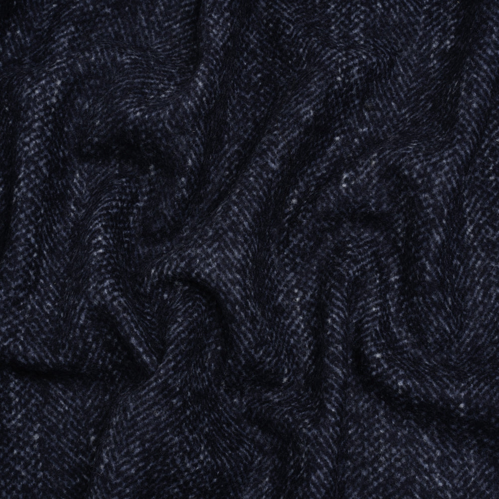 Brushed Wool and Silk Coating Made in Italy - Tweedy Blue and Navy Herringbone - Deadstock - Joann Fabrics