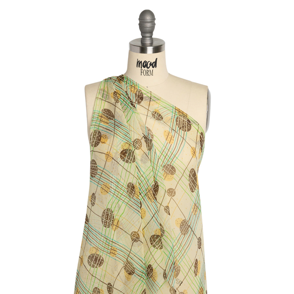 Yellow, Brown and Blue Baked Goods Grid Silk Chiffon - Joann Fabrics