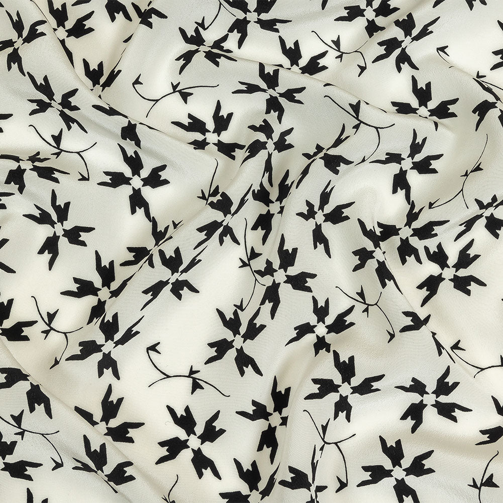 Tanya Taylor White and Black Geometric Floral Silk Crepe de Chine - Joann Fabrics