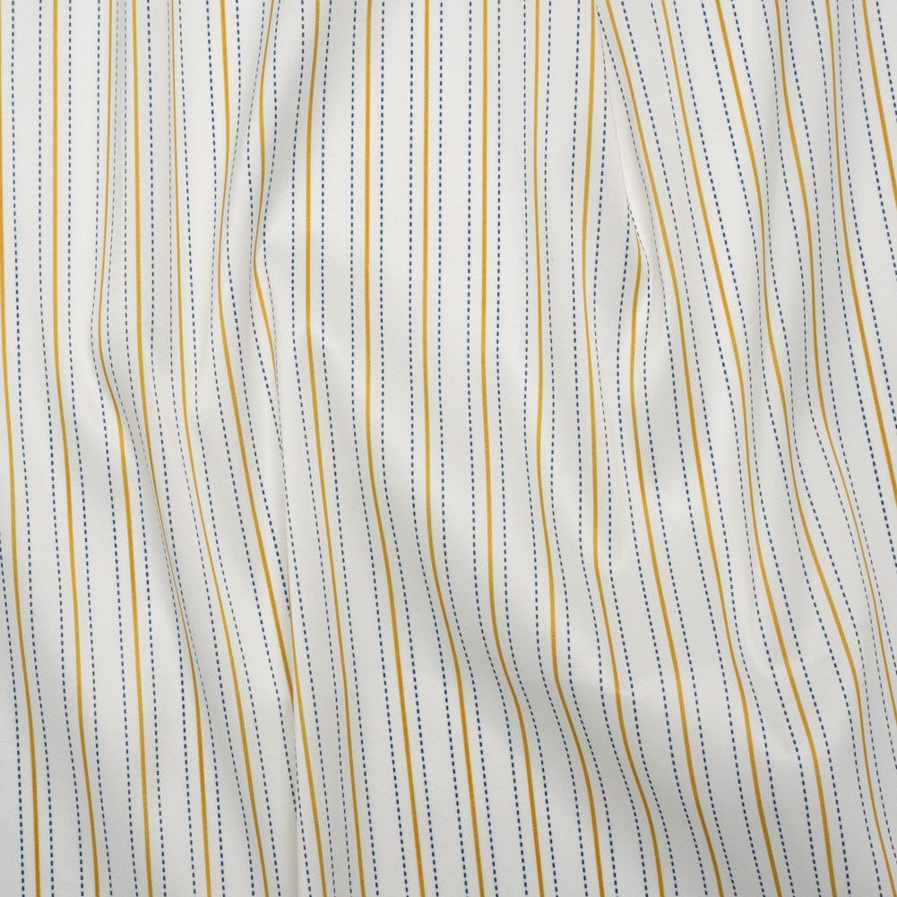 Stretch Polyester Lining - Cream, Gold and Navy Ticking Stripes - Deadstock - Joann Fabrics