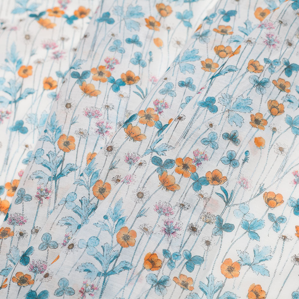 Liberty of London Josephines Garden Blue/Orange Silk-Cotton Voile - Joann Fabrics