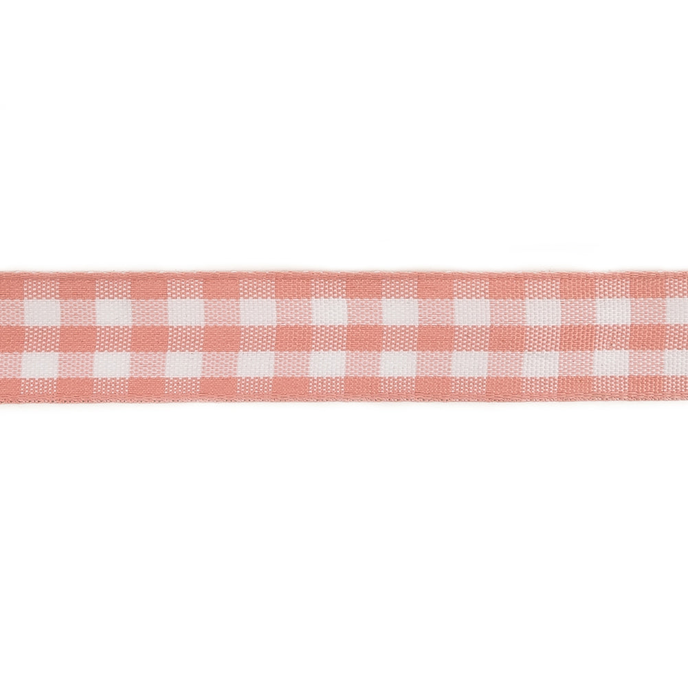 Rose and Bright White Gingham Woven Ribbon - 0.625