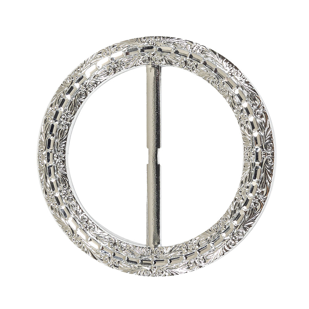 Vintage Silver Classical Swirls Round Slider with Faceted Silver Band - 3.25
