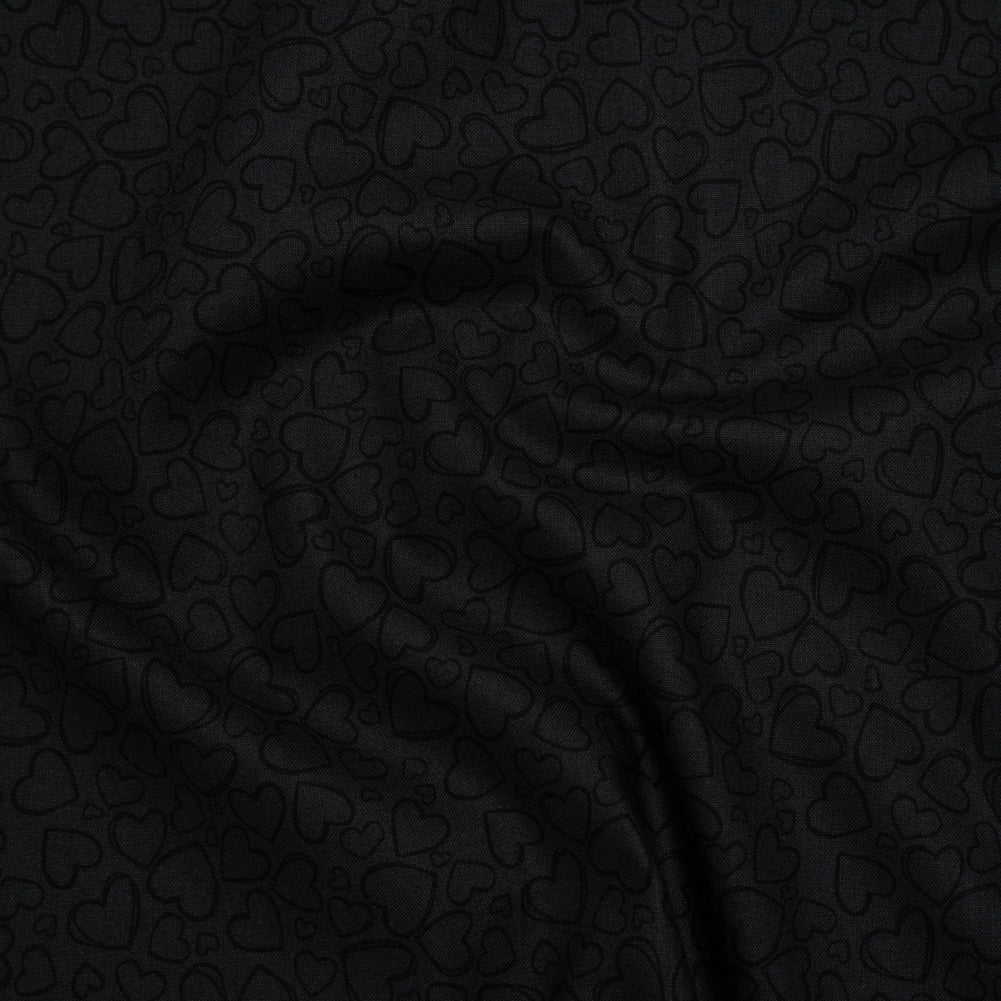 Printed Quilting Cotton by Patrick Lose for Northcott - Black on Black Doodle Hearts - Basically Black & White Collection - Joann Fabrics