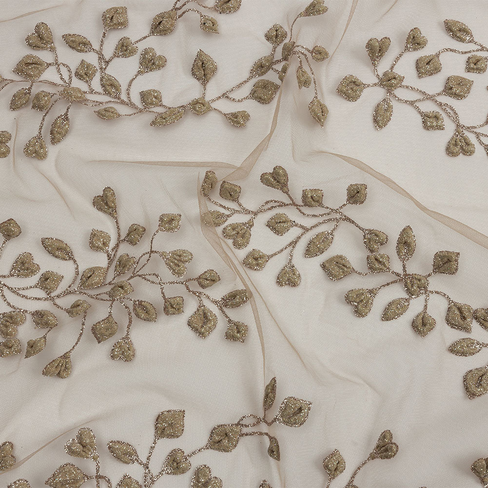 3D Puffy Glitter Tulle - Taupe Leafy Vines and Scalloped Borders - Joann Fabrics