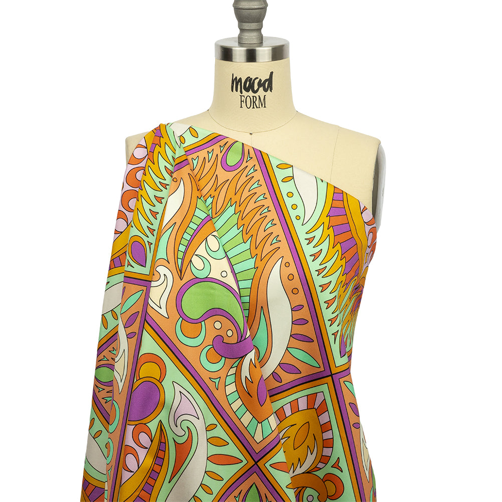 Stretch Cotton Sateen - Orange Paisley Diamonds - Bejeweled Blaze Print - Mood Exclusive Groove Collection - Joann Fabrics