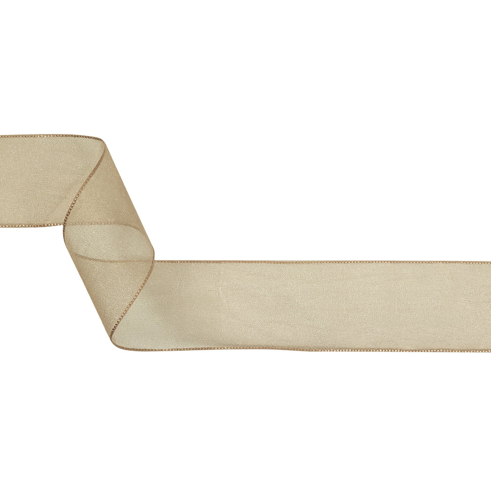 Beige Shimmering Organza Ribbon with Woven Edges - 1.5