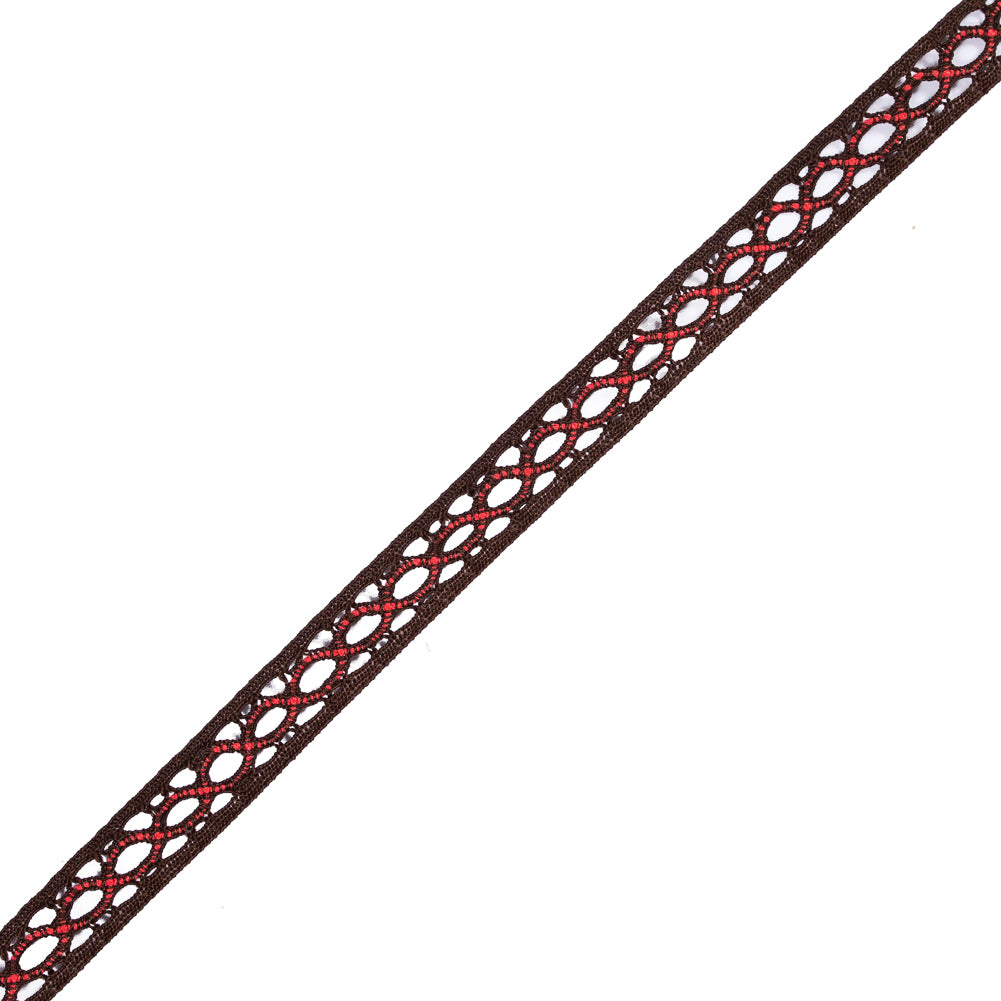 Brown and Coral European Crochet Trim - 0.5