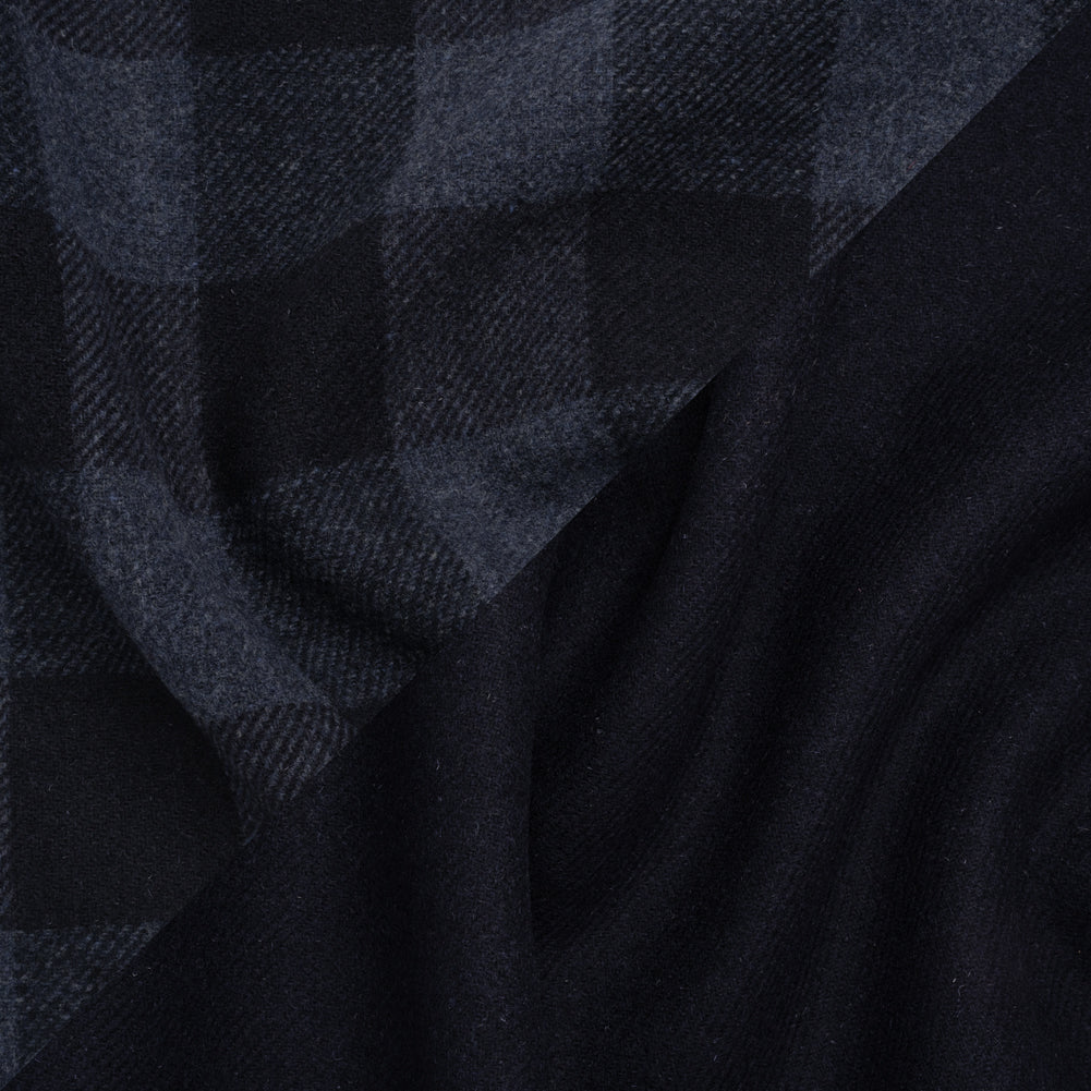 Wool Blend Double Faced Twill Coating Made in Italy - Navy and Dark Blue Buffalo Check - Deadstock - Joann Fabrics