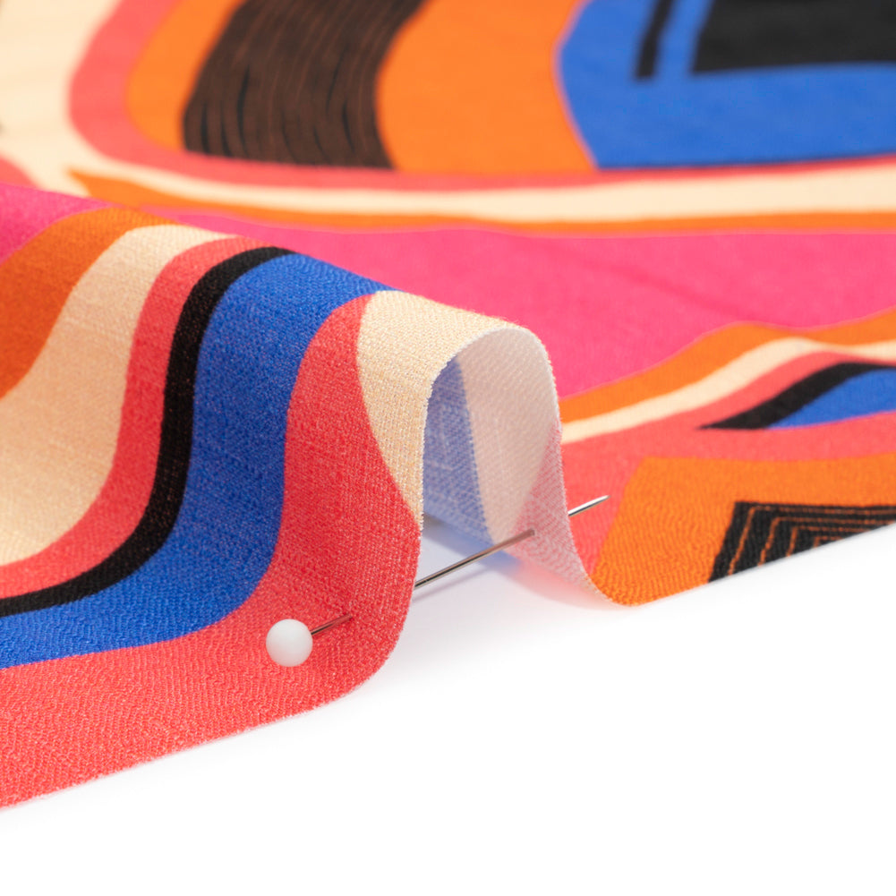 Slubbed Viscose Woven Print - Orange, Blue and Pink Abstract Spades - Mood Exclusive Take it Easy - Joann Fabrics