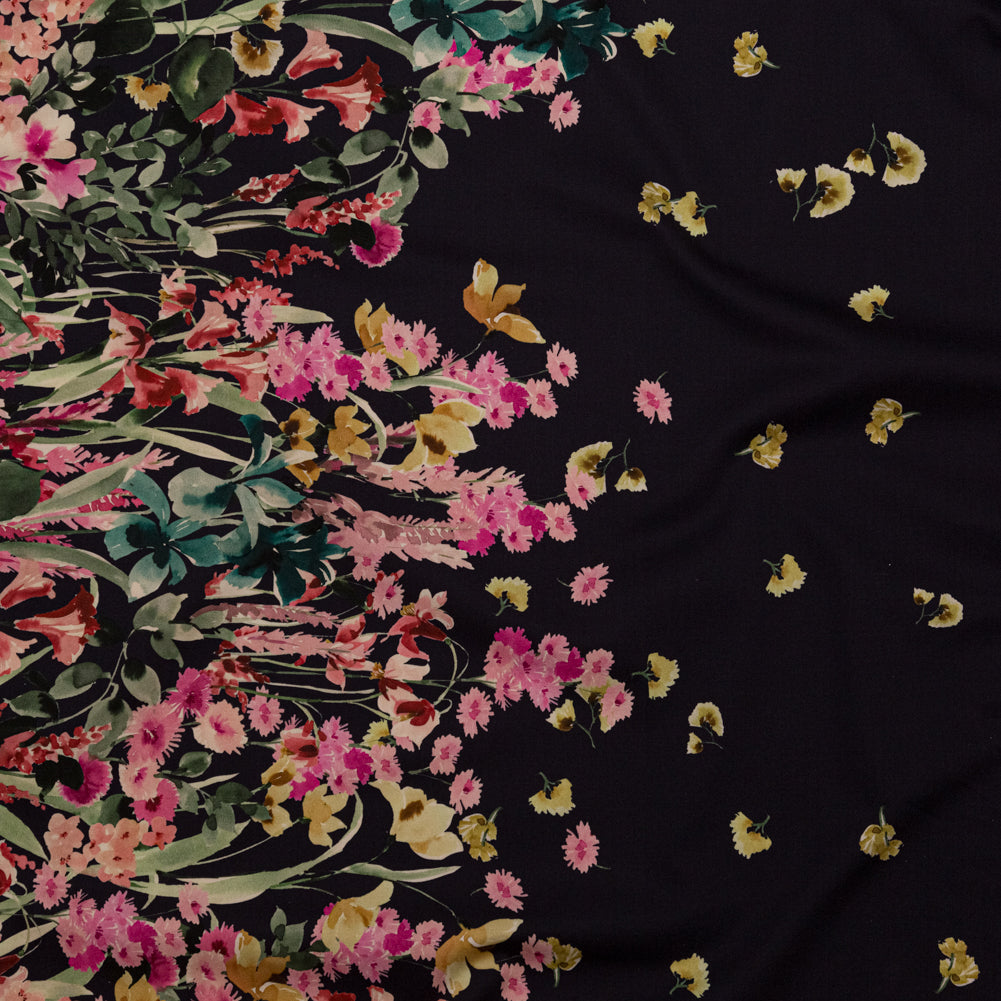Stretch Cotton Sateen - Navy Floral Border - Blooming Upwards Print - Mood Exclusive Serengeti Collection - Joann Fabrics