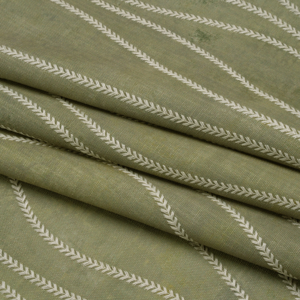 Embroidered Linen-Look Polyester Drapery Woven - Ivy Leafy Wavy Lines and Watercolor Texture - British Imported - Joann Fabrics