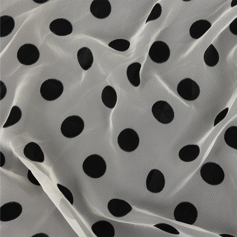Famous Australian Designer Cloud Dancer White Polyester Chiffon with Large Black Woven Polka Dots - Joann Fabrics