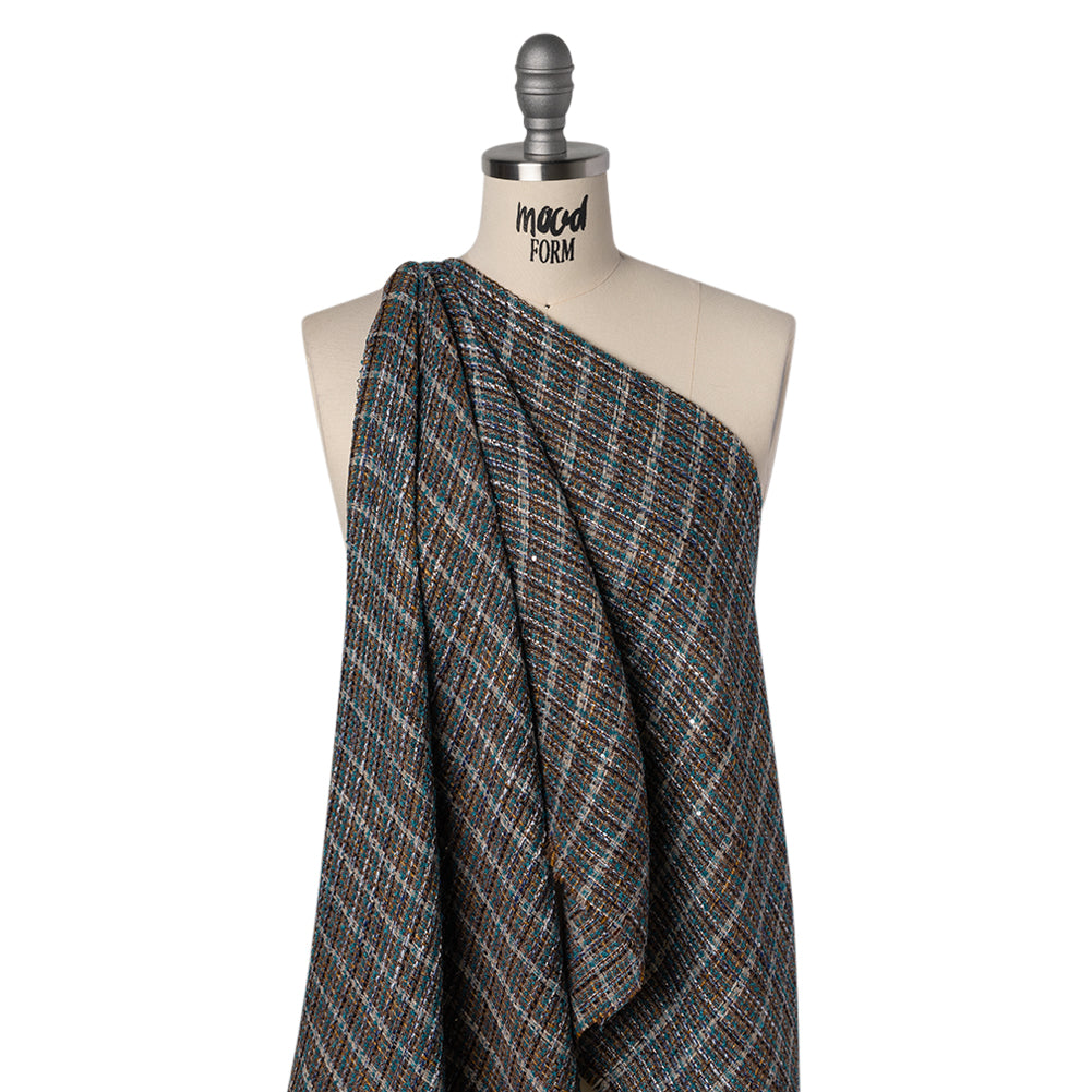 Polyester Tweed with Baby Sequins - Teal, Blue and Brown Plaid - Joann Fabrics