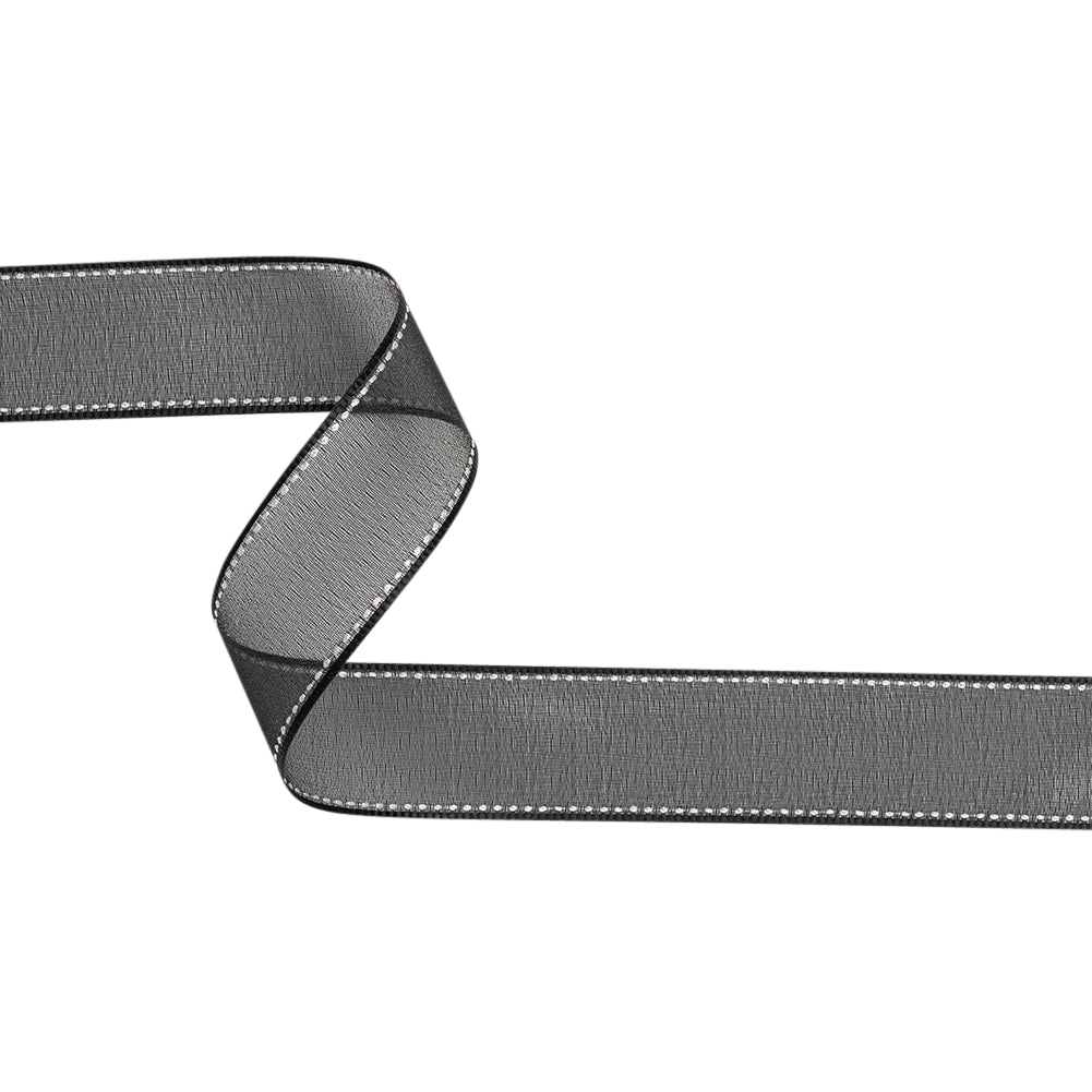 Sheer Ribbon with White Stitched Border - 1