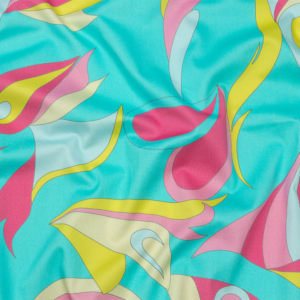 Stretch Cotton Sateen - Turquoise, Pink and Yellow Abstract Paisley - Free Falling Print - Mood Exclusive Groove Collection - Joann Fabrics