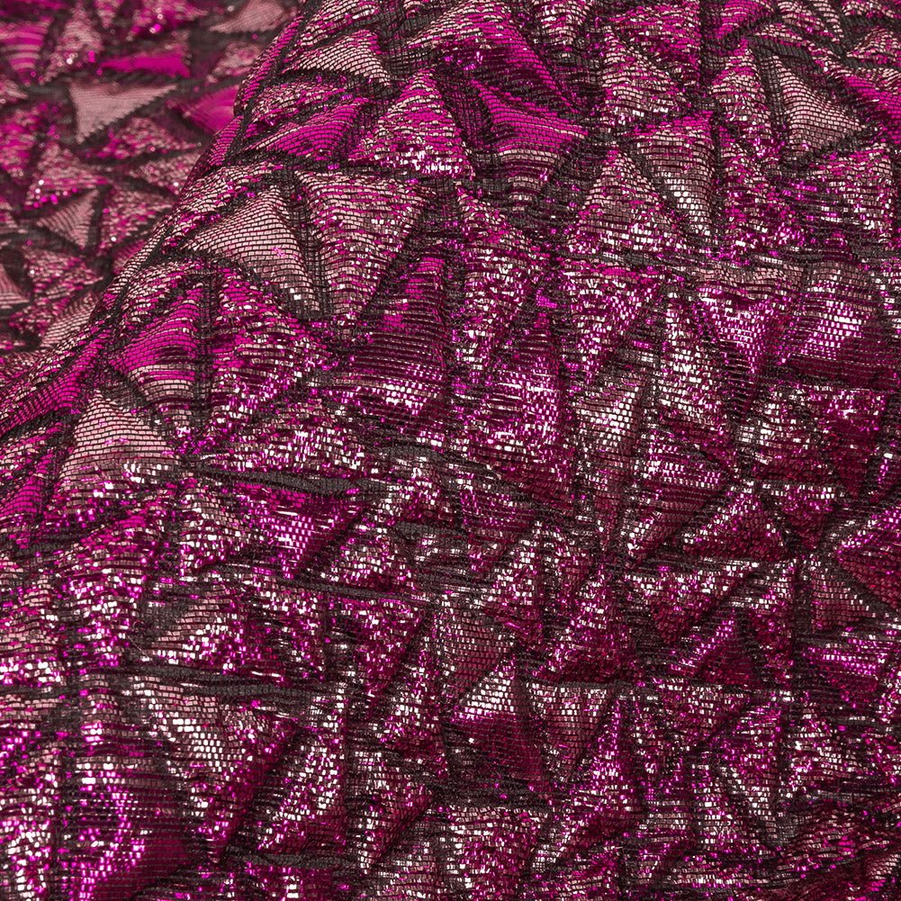 Mood Exclusive Metallic Fuchsia and Corsage Pink Tactile Triangles Luxury Brocade - Joann Fabrics