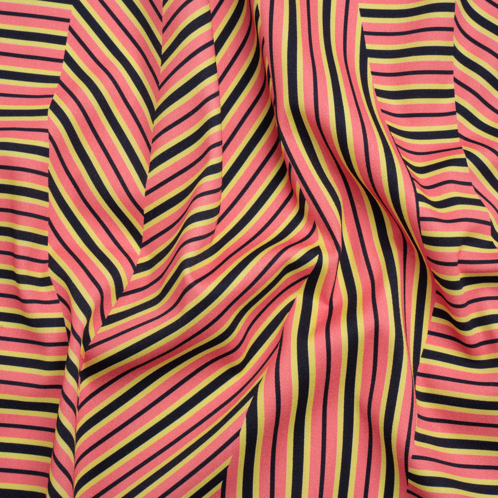 Stretch Cotton Twill Print - Pink, Yellow and Black Broken Stripes - Mood Exclusive Outta Line - Joann Fabrics