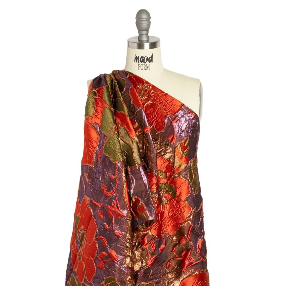Metallic Burnt Orange, Lilac and Olive Floral Luxury Brocade - Joann Fabrics