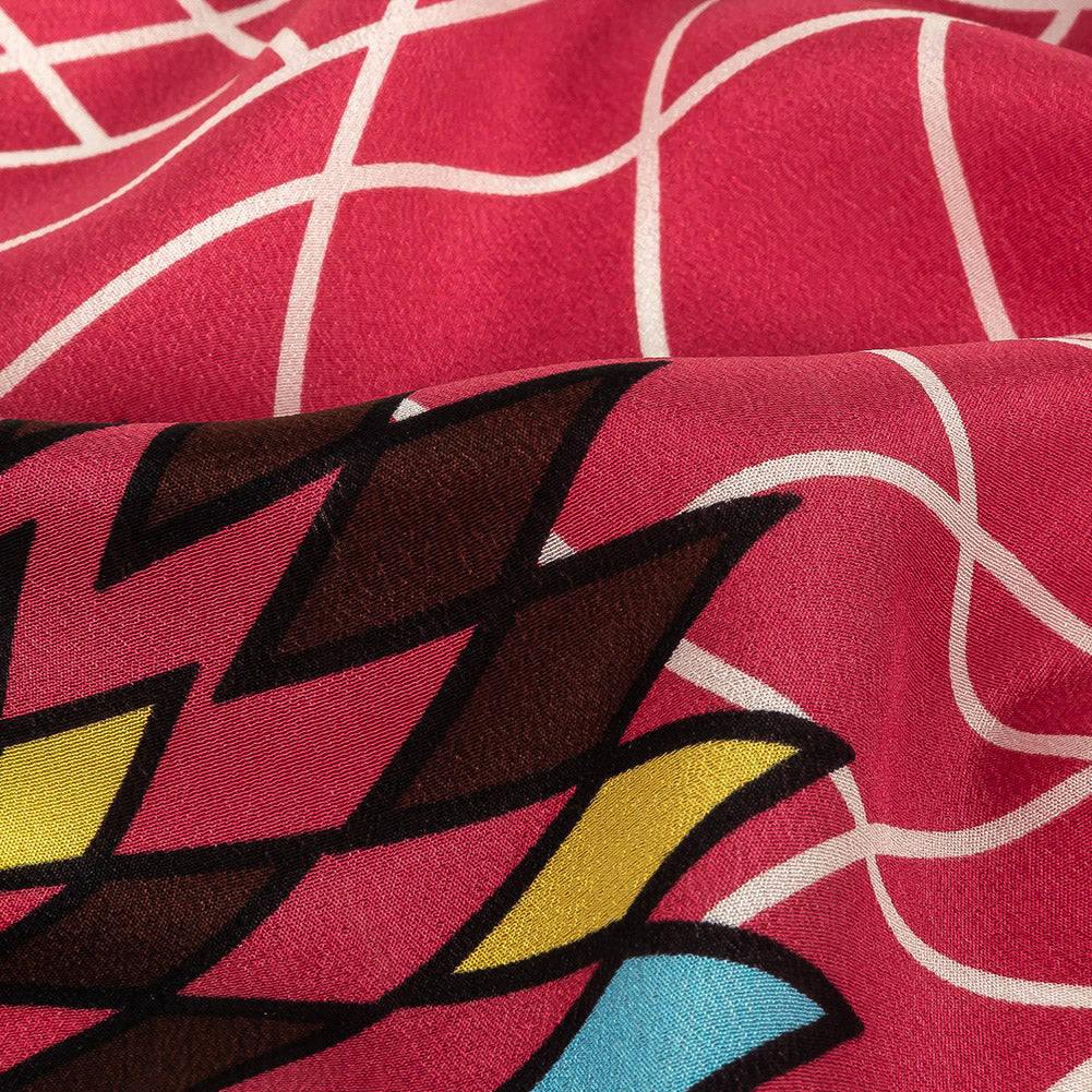 Fuchsia, Brown and Yellow Geometric Dahlias Silk Crepe de Chine - Joann Fabrics
