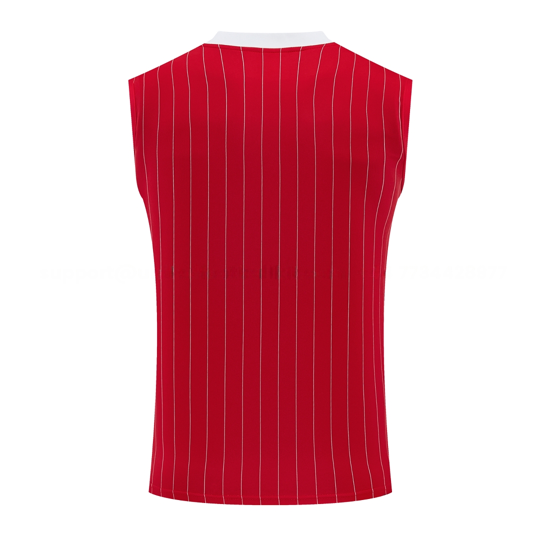 Manchester United 25-26 Retro Style Vest Training Set - Red With White Stripes Top & Pants - UnitedFutballJersey