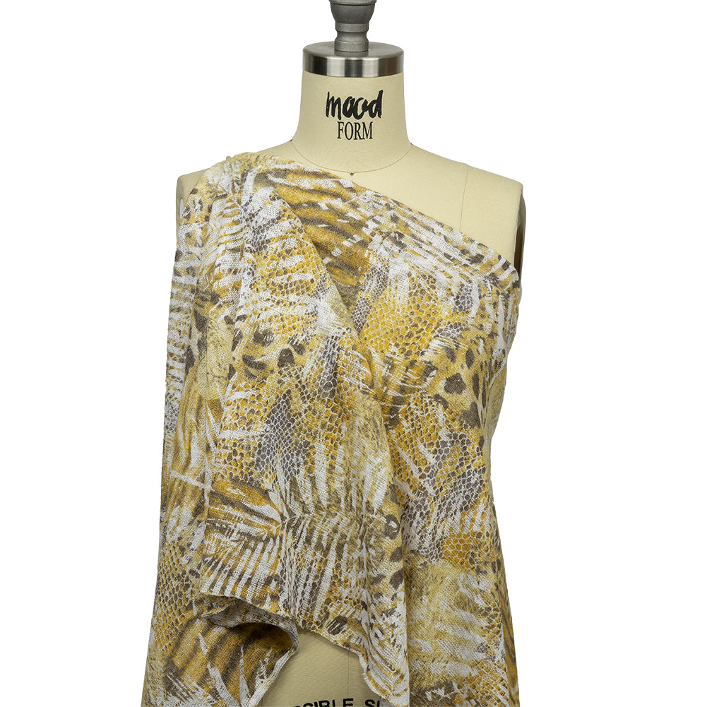 Yellow, White and Brown Animal Motley Polyester and Rayon Open Sweater Knit - Joann Fabrics