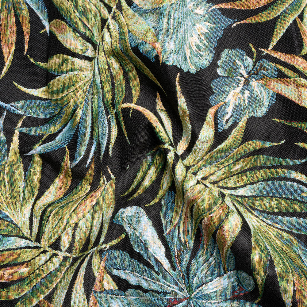 Black and Green Tropical Leaves Polyester and Cotton Jacquard - Joann Fabrics