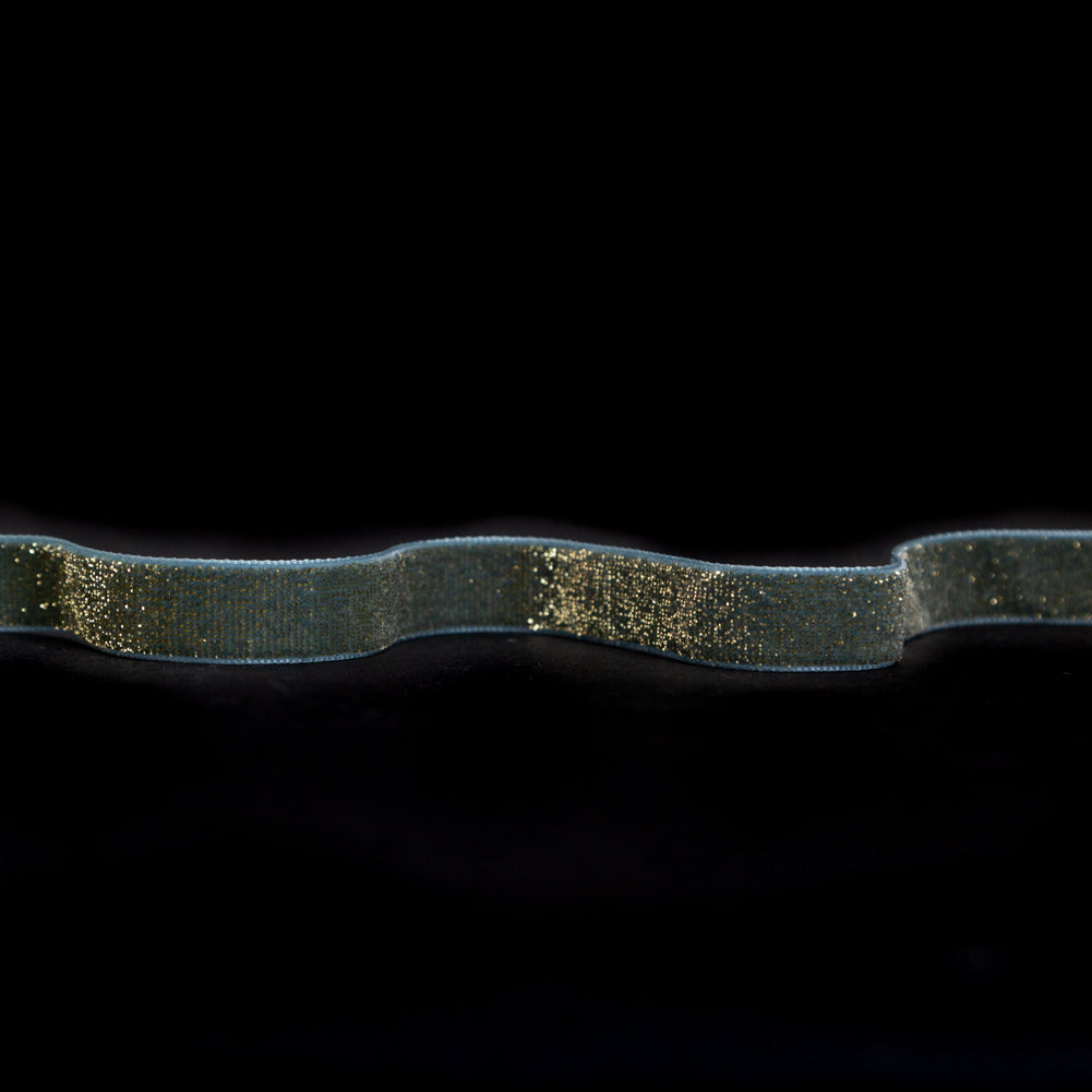 Italian Trooper Teal and Gold Glitter Velvet Ribbon - 0.625